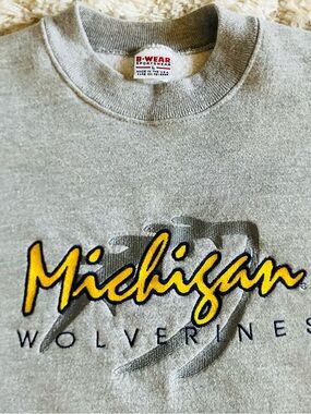 Vintage 90s Michigan Wolverines Football Crewneck Sweatshirt Embroidered Large